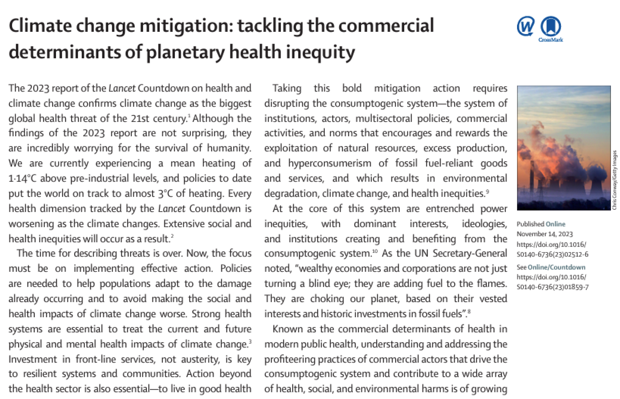 Climate change mitigation. Tackling the commercial determinants of planetary health equity