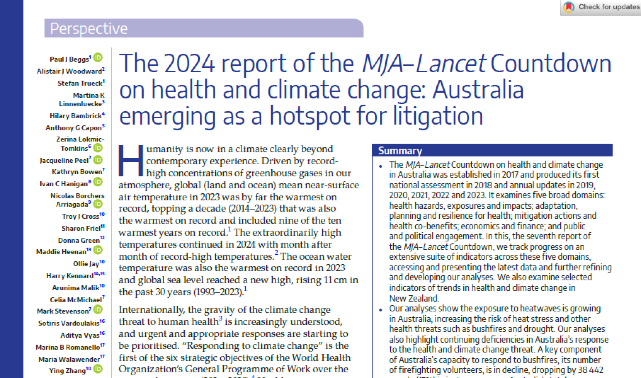 MJA-Lancet Countdown on health and climate change screenshot